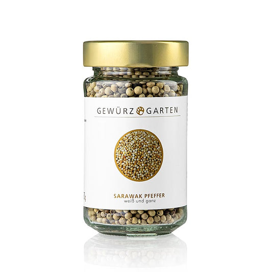 Gewürzgarten Poivre du Sarawak, blanc, entier, 150 g - Image du produit Poivre blanc du Sarawak de la région malaisienne de Bornéo, connu pour ses arômes doux et fruités, parfait pour le poisson et la volaille