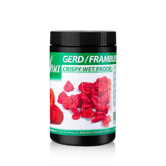 Morceaux de framboises séchées à l'arôme finement acidulé, enrobés de beurre de cacao Convient aux créations de pâtisseries et de desserts, même en cas de forte teneur en liquide