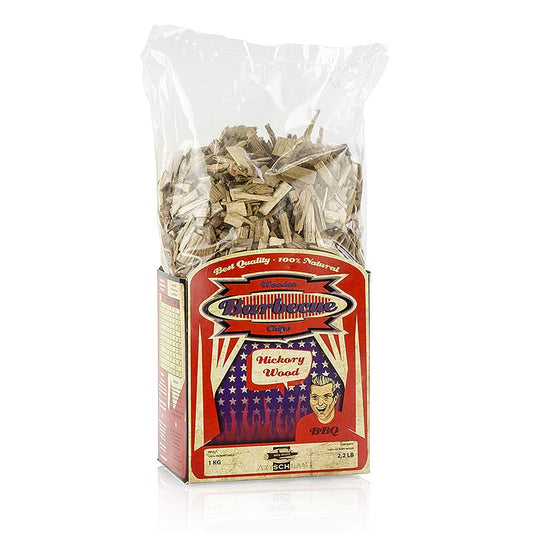Chips de fumage en bois d'hickory pour des arômes de fumée épicés lors des grillades