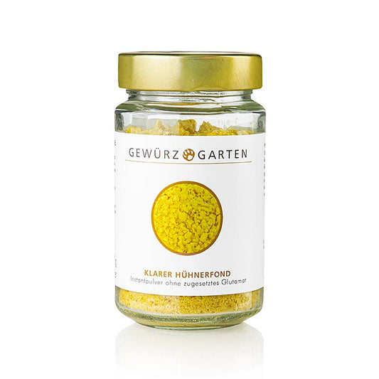 Gewürzgarten Klarer Hühnerfond, poudre instantanée sans glutamate ajouté, 160 g - idéal pour la soupe claire de poulet, le velouté de volaille, les sauces et la cuisine chinoise Saupoudrer simplement dans l'eau bouillante, porter à ébullition, c'est prêt : 20g sur 1 litre d'eau