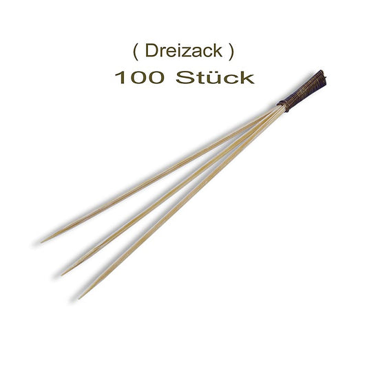 Brochettes en bambou marron à 3 pointes, parfaites pour prendre de la viande, du fromage ou des fruits