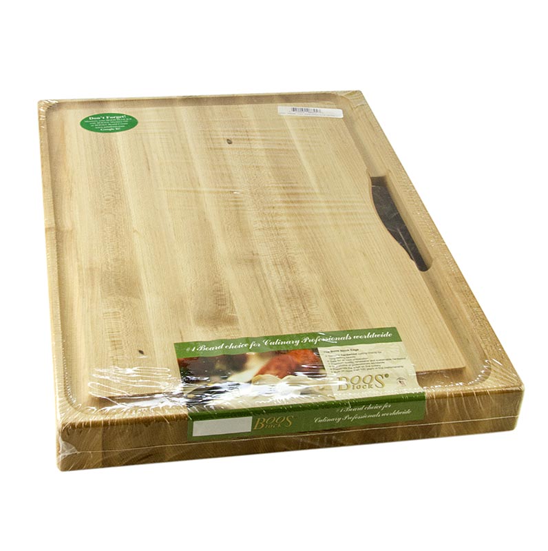 Planche à découper en bois d'érable avec bac de récupération, poignées encastrées et possibilité d'utilisation des deux côtés Fabriquée par Boos Block Co dans l'Illinois/USA à partir d'une culture durable Qualité premium des USA !