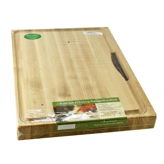 Planche à découper en bois d'érable avec bac de récupération, poignées encastrées et possibilité d'utilisation des deux côtés Fabriquée par Boos Block Co dans l'Illinois/USA à partir d'une culture durable Qualité premium des USA !