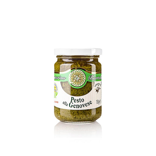 Pesto alla Genovese, sauce au basilic, Venturino, 130 g - Pesto italien au basilic de Genova DOP, huile d'olive, ail, pignons de pin, noix de cajou, grana padano et pecorino, parfait pour les pâtes, les plats de viande ou les crostini