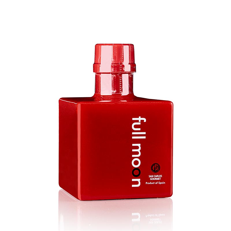 Vinaigre balsamique Full Moon Gran Reserva, 12 ans, Pedro Ximénez, Pago Baldios, 200 ml - Description du produit : Un vinaigre balsamique fruité et puissant, élaboré à partir de raisins Pedro Ximenez sélectionnés à la main, vieilli pendant 12 ans en fûts de chêne américain selon la méthode Criadera et Solera Idéal pour accompagner les plats de poisson, le canard, les salades de fruits et pour mariner la viande.
