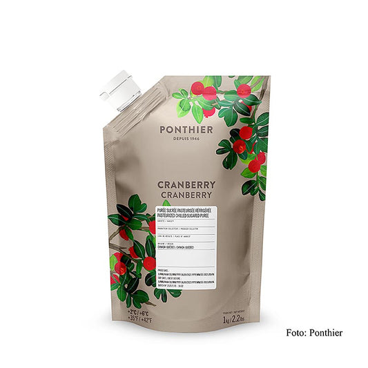 Purée de fruits aux cranberries, 1 kg, couleur intense et goût authentique, idéal pour les tartes, pâtisseries, desserts et glaces