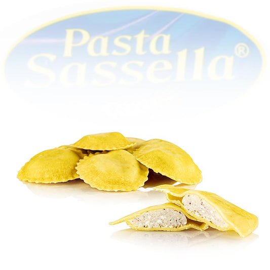 Délicieuses pâtes fraîches Agnolotti farcies à la ricotta et au goût de truffe, rondes et légères, de Sassella, 500g