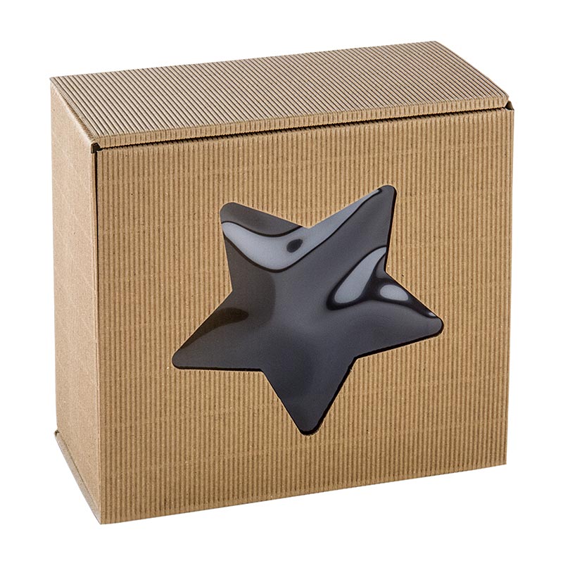 Boîte cadeau avec fenêtre étoile, nature, 200x200x100mm, 1 pc - idéal pour les petits cadeaux de Noël