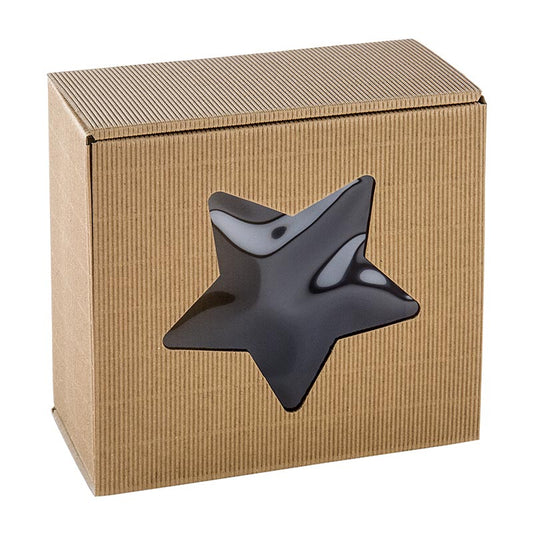 Boîte cadeau avec fenêtre étoile, nature, 200x200x100mm, 1 pc - idéal pour les petits cadeaux de Noël