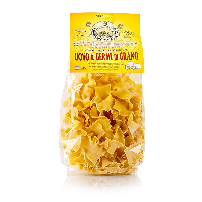 Morelli 1860 Straccetti, Germe di Grano, avec œuf et germe de blé, 250 g - Pâtes à la farine de germe de blé, étirées à la main, au format unique, idéales pour les restaurants, ne collent pas entre elles, parfaites pour les sauces légères