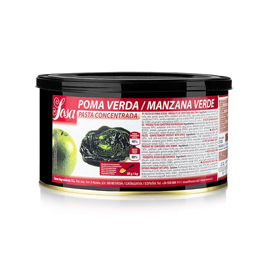 Image d'un paquet de 1,5 kg Sosa Pâte Pomme Verte Sosa, fabriquée par Sosa Ingredients SL, l'un des principaux fabricants d'ingrédients haut de gamme pour la gastronomie et la pâtisserie en Espagne, exporté dans plus de 80 pays, en mettant l'accent sur la qualité, la technologie et l'innovation.