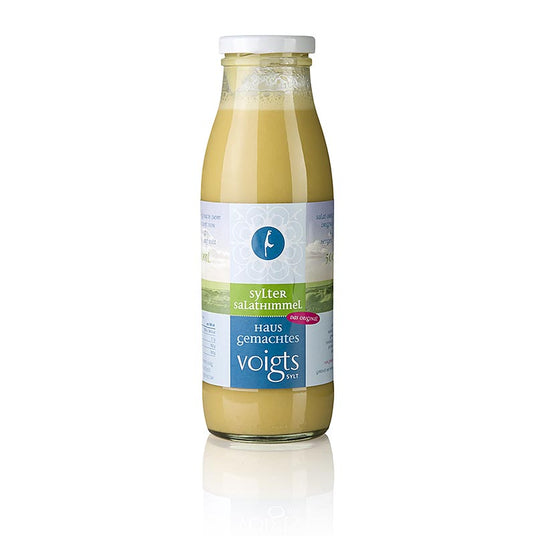 Bouteille de vinaigrette Sylter Salathimmel de Voigts Alte Backstube, Sylt, 500 ml, fabriquée de manière artisanale avec un goût équilibré et des ingrédients de qualité, idéale pour affiner les salades à la maison ou dans la gastronomie.