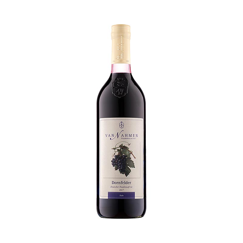 100% jus direct de raisins Dornfelder, pressés en monocépage, 750 ml, idéal avec la viande et le fromage, von Nahmen, BIO