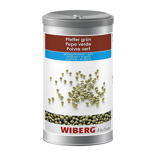 Poivre vert en grains lyophilisé de Wiberg, 215 g, idéal pour assaisonner les salades, les soupes, les sauces, les viandes, les plats de pâtes, la volaille, le poisson, les crustacés, les plats de riz, le fromage et les légumes avec un goût aromatique et épicé agréable.