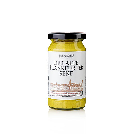 Kornmayer - Alter Frankfurter Senf, mittelscharf, 210 ml - Moutarde traditionnelle mi-forte de Francfort, fabriquée à partir d'ingrédients soigneusement sélectionnés selon une ancienne recette, parfaite pour accompagner saucisses, viandes et autres plats, une véritable expérience gustative pour les gourmets et les cuisiniers amateurs