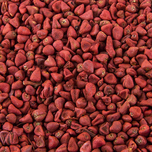 Graines d'annatto, de l'orleanier, 1 kg - Graines rouge orangé de l'orleanier tropical pour la coloration des aliments, des tissus et du corps Odeur légèrement florale, goût légèrement poivré avec une pointe d'amertume Utilisé dans le beurre, le fromage, le poisson fumé et les cosmétiques