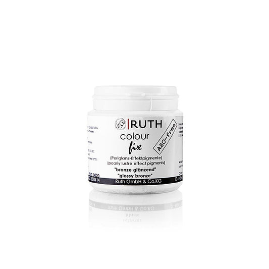 Colorant alimentaire en poudre, bronze métallique, effet brillant et bronze scintillant, Ruth, 20 g - Illustration de produit pour la fabrication et la finition de produits en chocolat et en massepain par la société Ruth