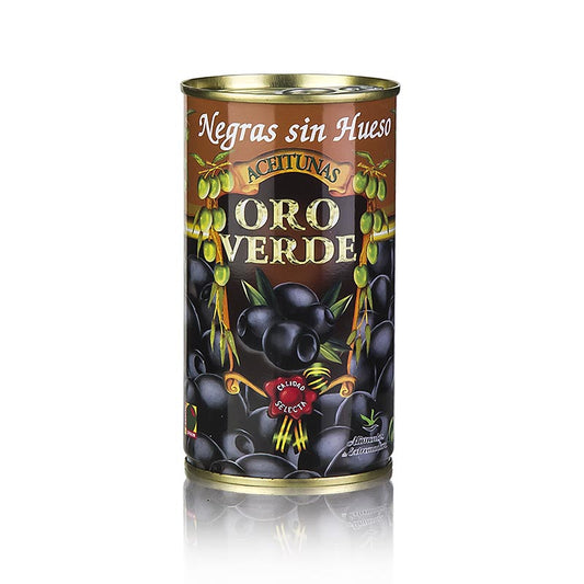 Olives noires dénoyautées en saumure, idéales pour les antipasti et les apéritifs