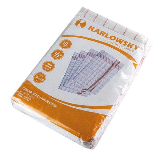 Torchon rouge/blanc, 50x70cm, lin mélangé, lot de 10, Karlowsky, 10 pcs