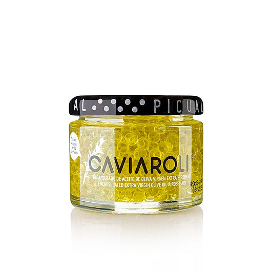 Petites perles vertes de caviar d'huile d'olive au romarin, idéales pour un nappage élégant Belle couleur vert vif, goût authentique, dosage économique