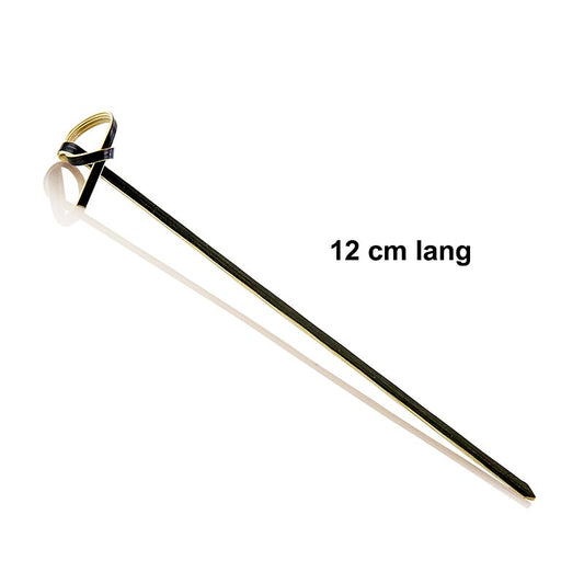 Brochettes en bambou noir avec extrémité à nœuds filigrane, idéales pour les fingerfoods et les buffets