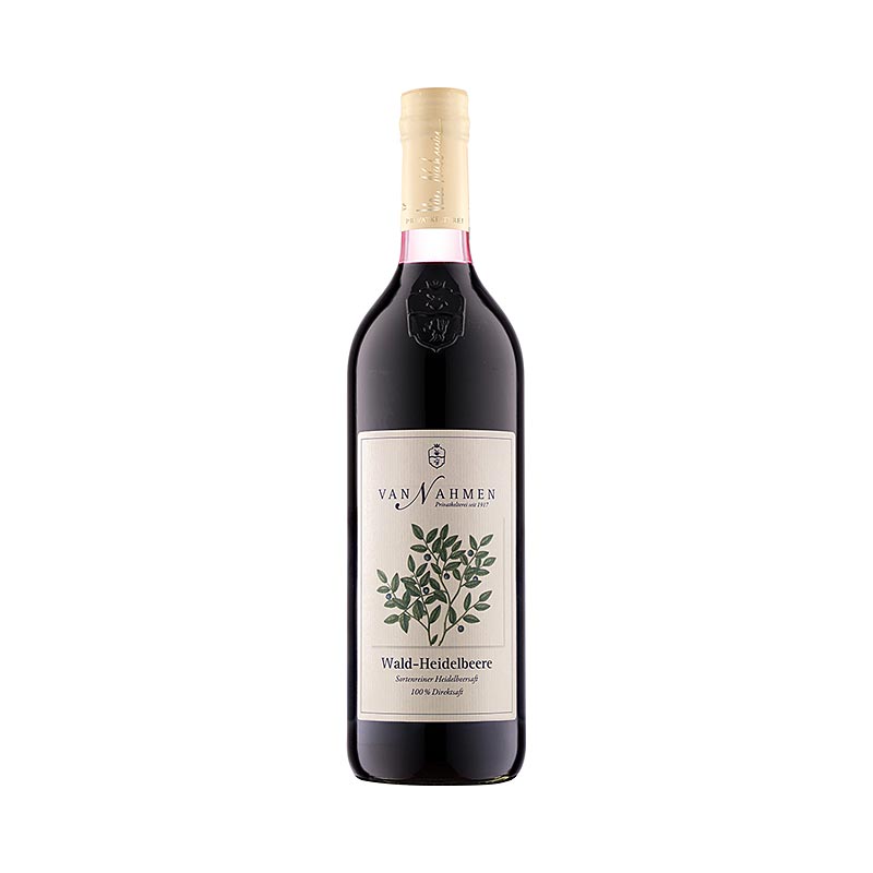 100% pur jus de myrtilles des bois bio, produit par van Nahmen, avec un potentiel antioxydant accru