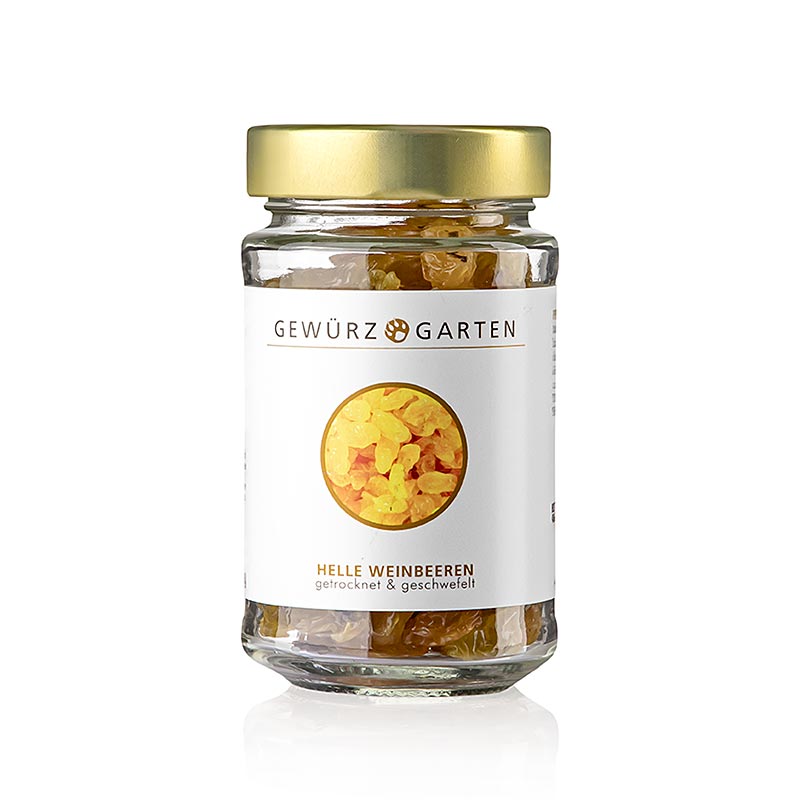 Gewürzgarten Weinbeeren, sulfurisé (semblable à des raisins secs), 120 g - Grains de raisin clairs qui développent une douceur de fruit naturelle grâce à un séchage doux au soleil et à l'ombre Idéal pour le muesli, les salades, les desserts, le pilaf, les gâteaux, les currys, les farces et les plats mijotés