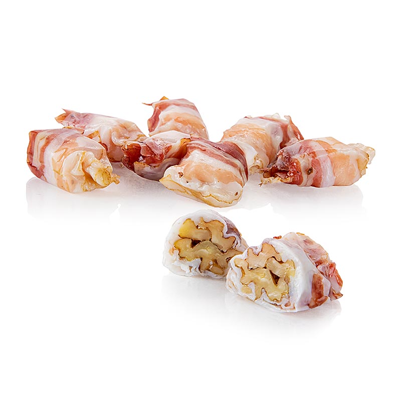 VULCANO Speckwalnüsse, Premium Speck et noix, de Styrie, 120 g - Des noix croustillantes enrobées de lard vulcain coupé très fin, une spécialité exclusive de la région volcanique de Styrie
