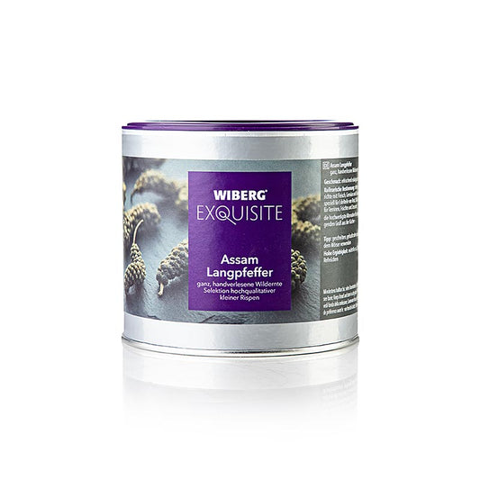 Wiberg Exquisite Poivre long, entier, 200 g - Assam Poivre long de l'État d'Assam, au nord-est de l'Inde, au parfum délicat et à la structure en panicule finement structurée Convient pour les plats mijotés consistants, les morceaux nobles de bœuf, de gibier ou d'agneau ainsi que pour les terrines