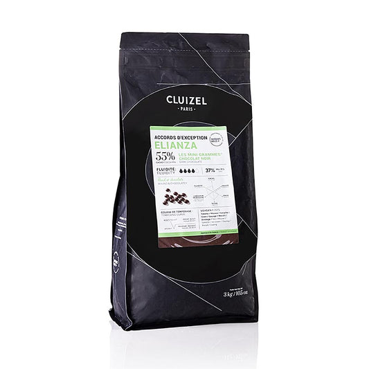 Elianza 55%, Couverture amère, Grands Teneurs, Callets, Michel Cluizel, 3 kg - L'art du chocolat français de luxe, fabriqué sans additifs et avec des arômes sélectionnés, produit avec passion et expérience depuis plus de 60 ans par Michel Cluizel, une entreprise familiale.