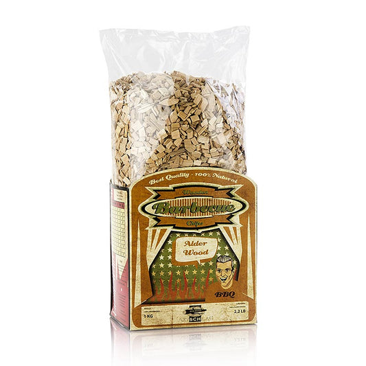 Chips de fumage en bois d'aulne (alder), 1 kg - Arôme de fumée doux et finement aromatique pour le poisson, la viande et le fromage, convient à tous les grils et appareils de fumage