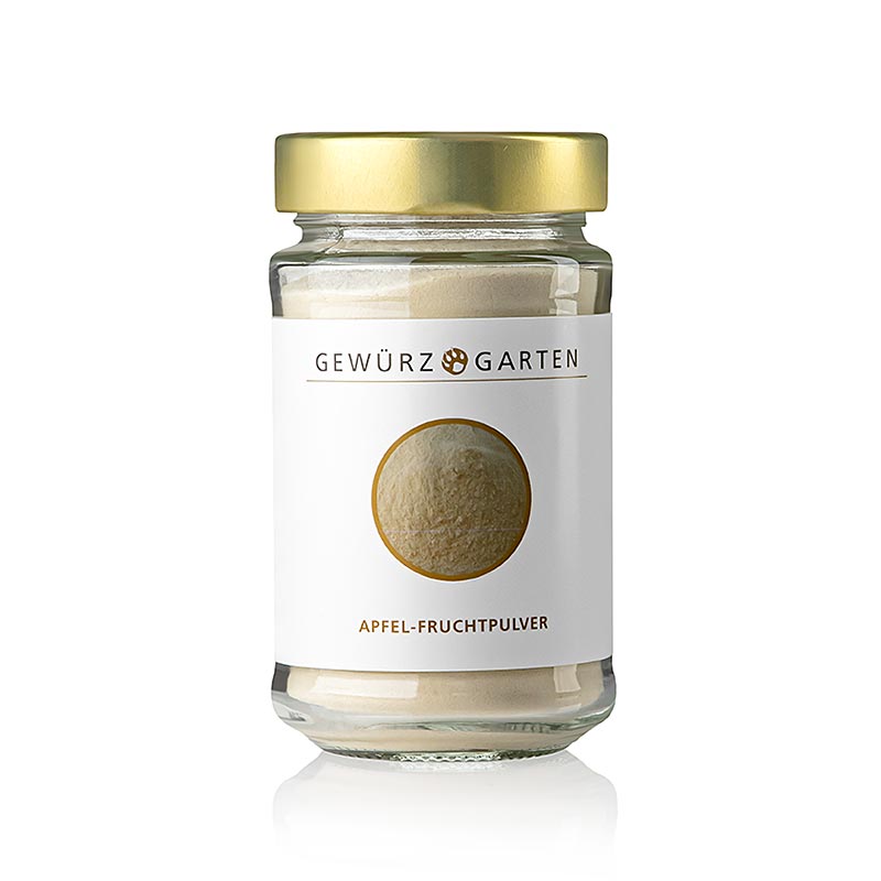 Poudre de fruits fruitée à la pomme en emballage de 120 g, idéale pour affiner les biscuits, les fourrages, les produits laitiers et les desserts.