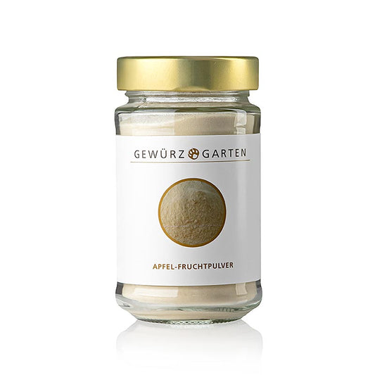 Poudre de fruits fruitée à la pomme en emballage de 120 g, idéale pour affiner les biscuits, les fourrages, les produits laitiers et les desserts.