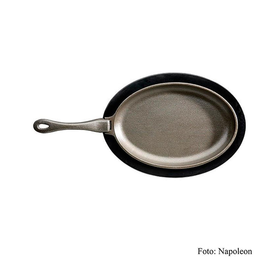 Accessoires de cuisson Napoléon - Poêle ovale en fonte avec poignée amovible et base en silicone pour griller et rôtir facilement et en toute sécurité 
