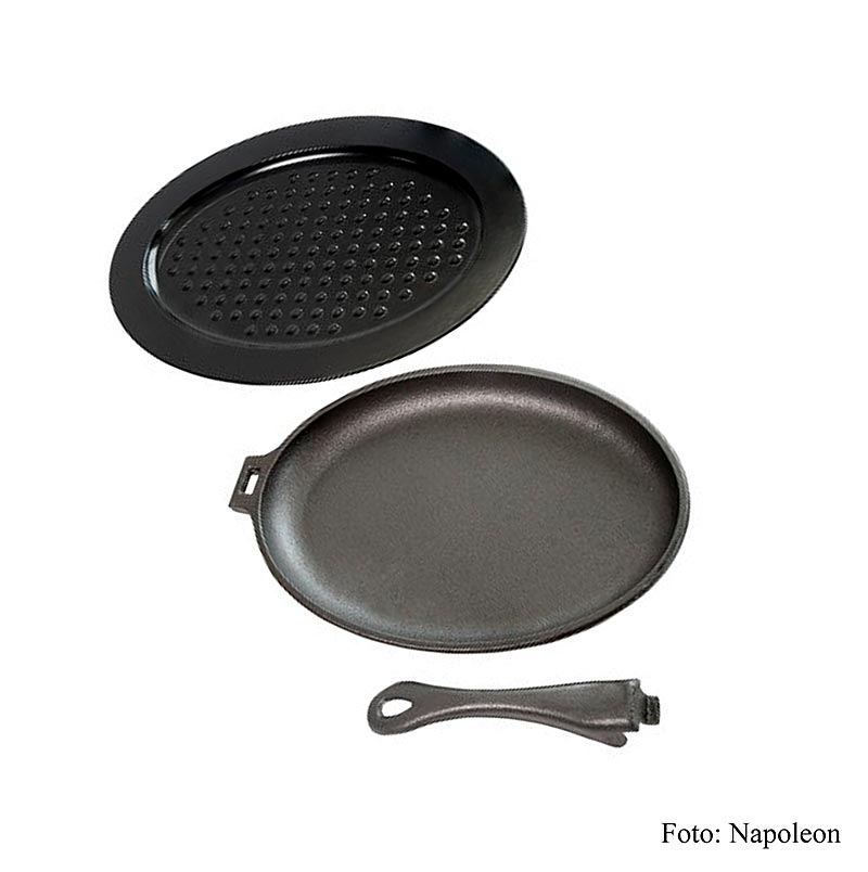  Poêle ovale en fonte de haute qualité en 3 parties avec poignée amovible et support en silicone pour de multiples possibilités de grillades