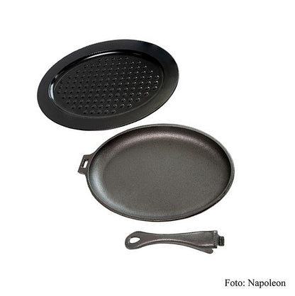  Poêle ovale en fonte de haute qualité en 3 parties avec poignée amovible et support en silicone pour de multiples possibilités de grillades