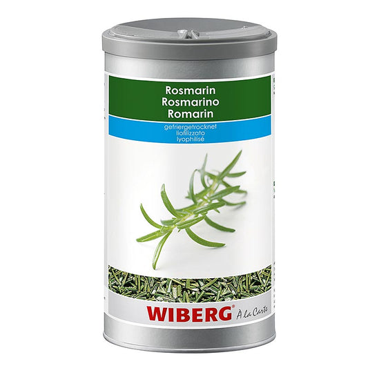 Romarin sec de Wiberg, 140 g, idéal pour affiner les salades, les marinades, les soupes, les sauces, la viande, la volaille, le gibier, le poisson, les crustacés, les champignons et les légumes, développe son arôme de manière optimale lors de la cuisson.