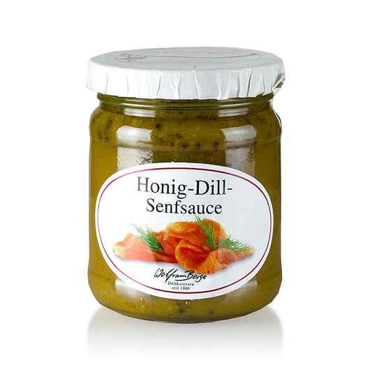 Sauce à la moutarde au miel et à l'aneth, Wolfram Berge, 200 ml - Sauce fine pour saumon gravé et saumon fumé, fabriquée à partir des meilleurs ingrédients comme le miel le plus fin et la moutarde noble, assaisonnée d'aneth et d'épices.