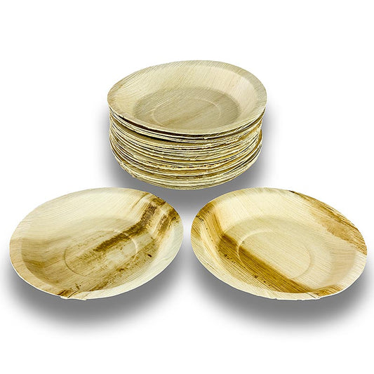 Assiette jetable en feuille de palme, ronde, ca ø 24cm, 100% compostable, 25 pcs - assiettes de service durables et écologiques en feuilles de palmier