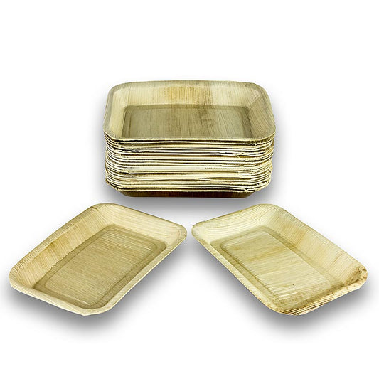 Assiettes jetables en feuille de palme, carrées, 16x24cm, 100% compostables, 100 pcs - Assiettes de service durables et écologiques en feuille de palme