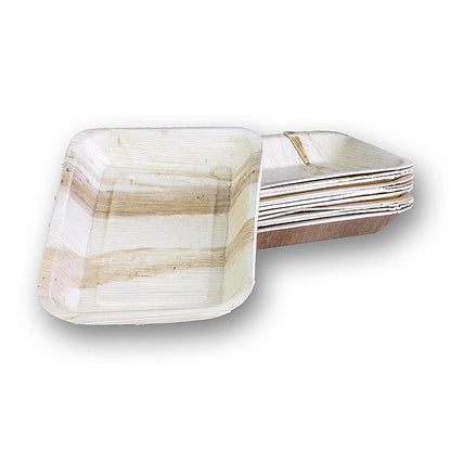 Assiette jetable en feuille de palme, carrée, 16x24cm, 100% compostable, 25 pcs
