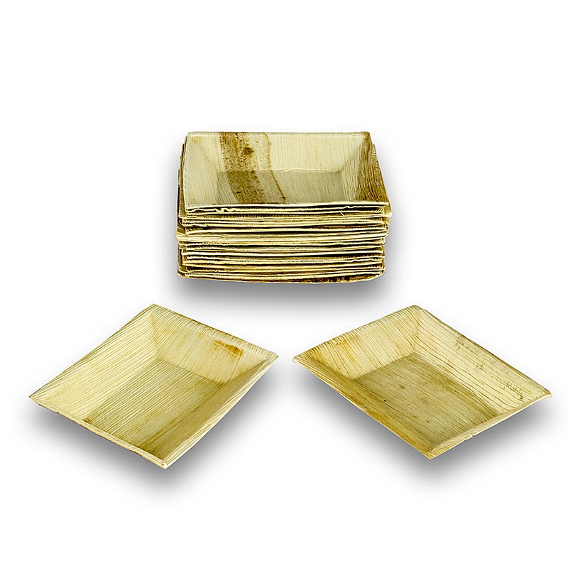 Assiette jetable en feuille de palme, carrée, sert des fingerfood, 100% compostable, écologique, 12x17cm, 200 pièces