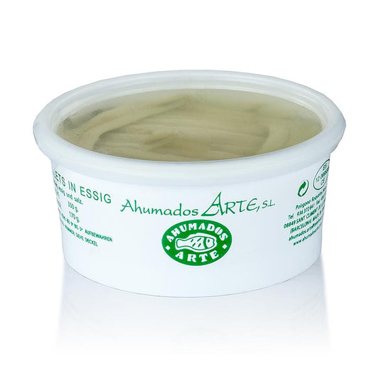 Filets d'anchois en saumure blanche au vinaigre, 350 g - Filets d'anchois de qualité supérieure, d'une blancheur unique, conservés dans le vinaigre Parfaits pour agrémenter les pizzas, les plats de pâtes, les salades et les sauces Un emballage généreux de 350 g pour une utilisation polyvalente en cuisine Un goût méditerranéen authentique pour des possibilités culinaires infinies Commandez dès maintenant !