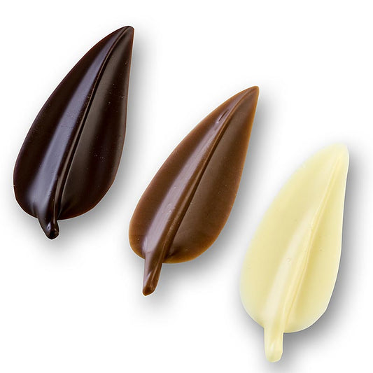 Plaques décoratives Elegance Mélange- forme de feuille, 64 pleines, 48 tendres, 48 blanches, 205 g, 160 pcs - Plaques décoratives en chocolat pour desserts, crème, glace ou gâteaux