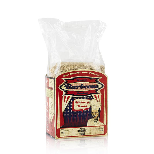 Farine de fumage 100% bois de hickory, pour un fort goût de fumée aromatique lors de la cuisson de la viande et de la volaille.