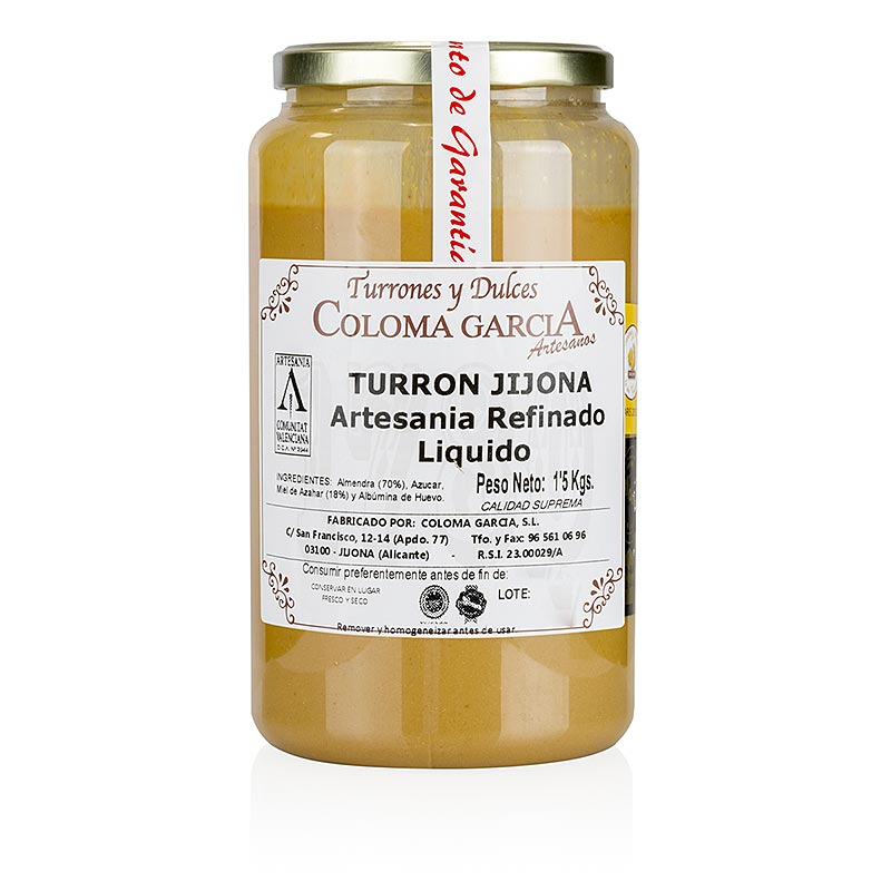 Turron espagnol - Turron de Jijona liquide à base d'amandes, 1,5 kg - Délice traditionnel de Jijona, au goût crémeux et sucré et à la texture veloutée, idéal à partager avec la famille et les amis ou pour un plaisir personnel