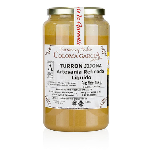 Turron espagnol - Turron de Jijona liquide à base d'amandes, 1,5 kg - Délice traditionnel de Jijona, au goût crémeux et sucré et à la texture veloutée, idéal à partager avec la famille et les amis ou pour un plaisir personnel