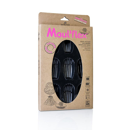 Moule à pâtisserie Moul'flex pour 9 madeleines de 3 cl, 17,5 x 30cm, durable et antiadhésif Convient aux biscuits français traditionnels Facile à nettoyer et adapté à la cuisson au four