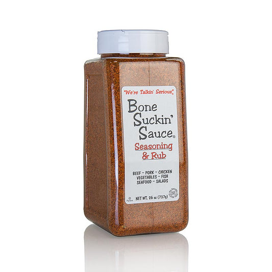 Bone Suckin' Regular Seasoning & Rub', préparation d'épices pour BBQ, Ford's Food, 737 g - Une quantité généreuse du délicieux mélange d'épices pour BBQ de Ford's Food, idéal pour agrémenter les plats de viande, de volaille ou de poisson