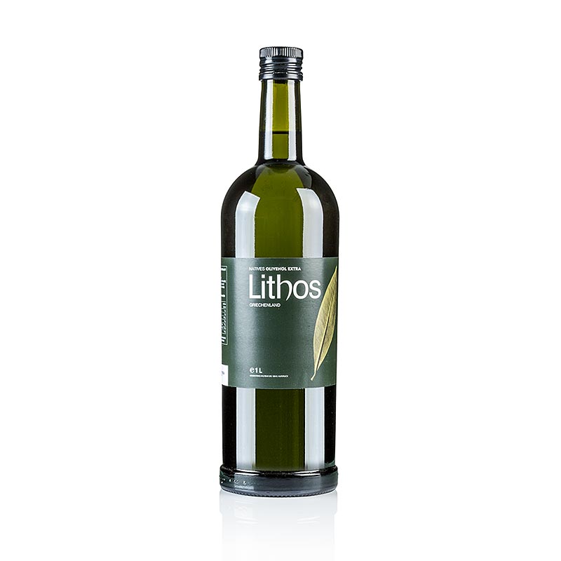 Huile d'olive extra vierge, Lithos, Péloponnèse, 1 l - Huile d'olive fruitée et fraîche, obtenue à partir d'olives à demi mûres et intactes, avec une note finement fruitée, légèrement herbacée et élégante, ainsi qu'une bonne épice et un arrière-goût poivré. Distinguée comme l'une des trois meilleures huiles d'olive de Grèce par le magazine Gourmet & Wein 'Weinwelt'.
